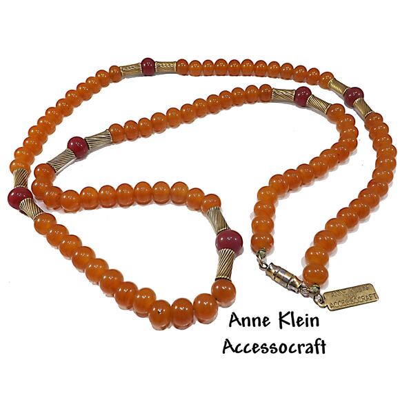 Vintage Anne Klein for Accessocraft Necklace Beaded Early 1970s Art Glass - Picture 1 of 10